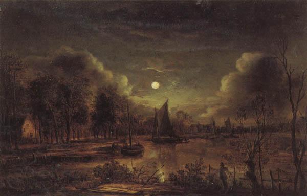 Aert van der Neer Moonlit River France oil painting art